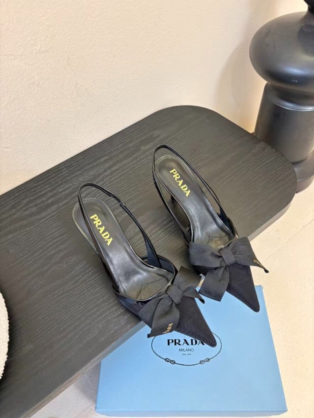 Authentic Prada Black Bow Pointed Toe Mule Heels